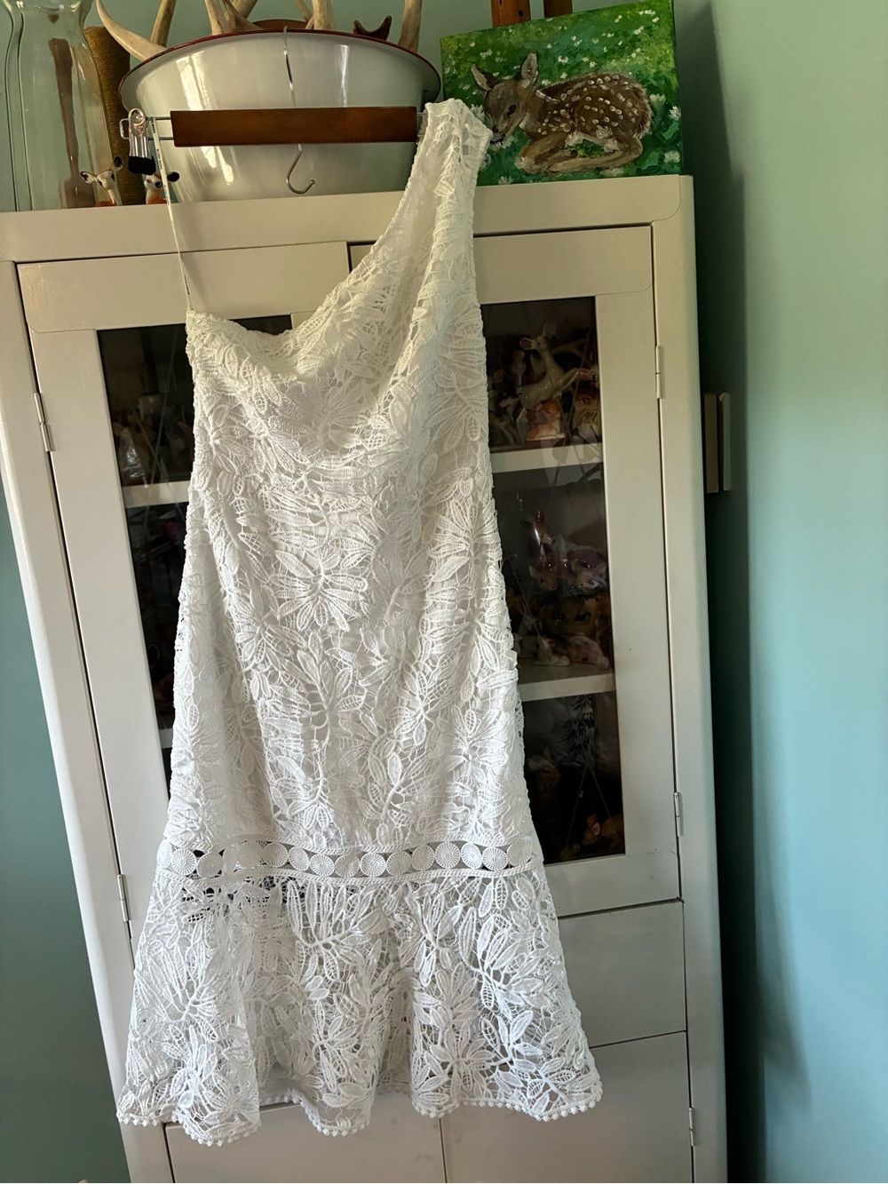 Blush Mark sz S White Lace One Shoulder Dress euc